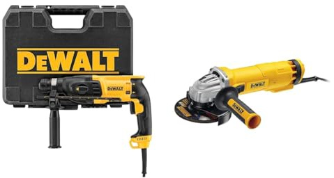 DeWalt D25133K Perforateur Sds-Plus 3 Modes - 26 mm Filaire - 800W - Vitesse à Vide 0-1500 tr/Min & Meuleuse d'Angle - DWE4237-QS - Meuleuse avec Protection Anti-Redémarrage
