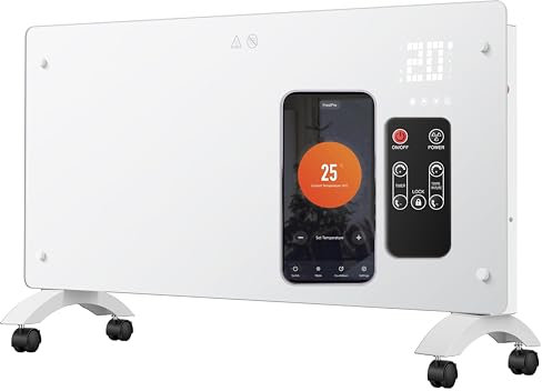 DONYER POWER 2500W Convector Heater, Ultra-thin Wall-mounted or Freestanding, 24H Timer Remote Controlled Operated with WIFI Connection, Ultra-white Glass Panel