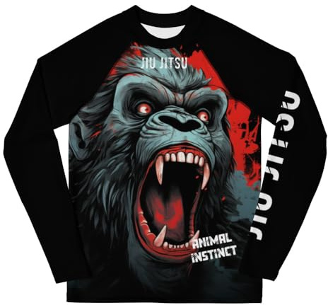 Youth Boys No Gi Jiu Jitsu Rash Guard - Red Painted Ape - BJJ, Wrestling