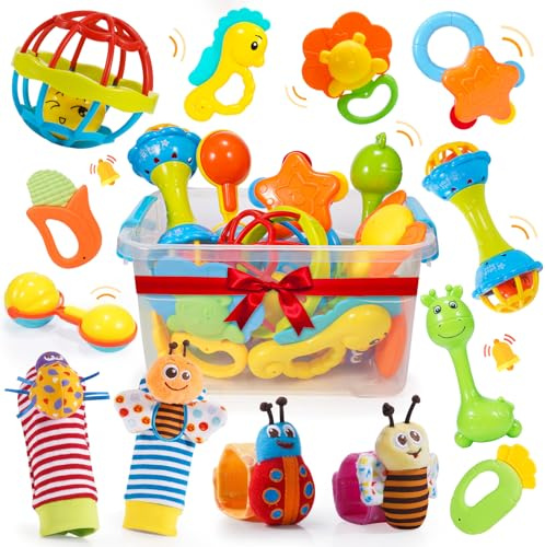Wootoyz Baby Toys for 0 3 6 9 12 Months Babies,Infant Toys for 0-12 Months Newborn Toys Baby Rattle Sensory Toys for Babies 6-18 Months Wrist Socks with Box Set 0-6 Months Baby Gift Baby Rattle Socks