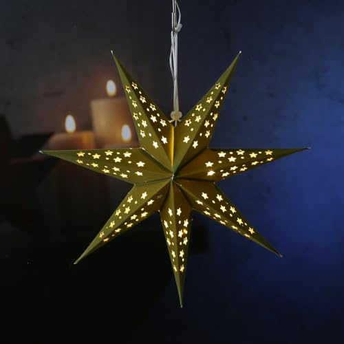 MARELIDA LED Papierstern Samststern Weihnachtsstern Faltstern 40cm 10LED Batterie weiß (Grün, 40cm)
