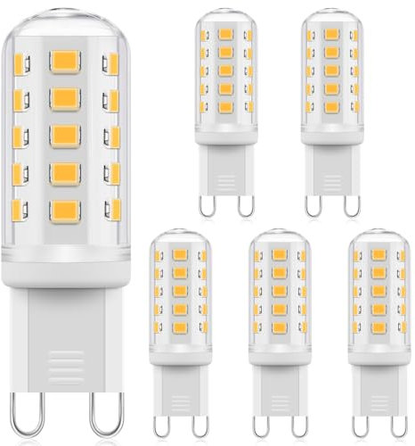 Lampadine LED G9 Dimmerabili, 3W Bianco Caldo 2700K, Equivalenti a Lampadine Alogene G9 da 40 W, CA 240V, Lampadina LED a Risparmio Energetico, Senza Sfarfallio, per illuminazione Domestica, set di 6