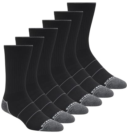 Skechers Paquete de 6 calcetines de trabajo para hombre, Negro -, 10-13