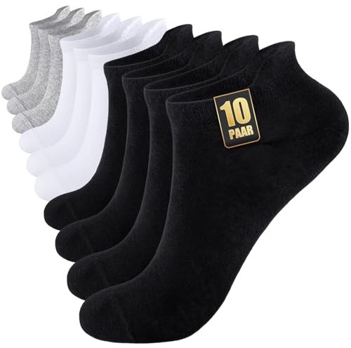 SockWaddles 10 Par Sneakersockor Herr Dam, Anti-Svett Korta Sockor, Bomullssportstrumpor, Andningsbara Löparstrumpor Unisex Svart Vit Grå
