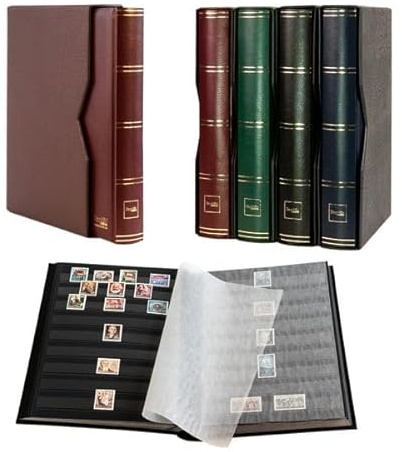 Prophila Collection 64 Schwarze Seiten Briefmarkenalbum wattiert mit Kassette roter Einband