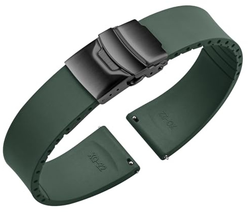ULLCHRO Uhrenarmband Fluorkautschuk mit Faltschließe Cut-to-Size FKM Kautschuk Gummi Armband Schnellverschluss Weiche Langlebig Universal Ersatzarmband Watch Band 18mm 19mm 20mm 21mm 22mm