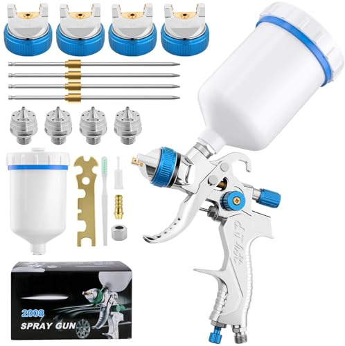 HVLP de Pulvérisateurs de Peinture Professionnels, Lot de Pistolets à Peinture Pistolet à gravité Professionnel, équipé de Buses de 1,4 mm, 1,7 mm, 2,0 mm et 2,5 mm, pour Peinture Automobile(Blue)