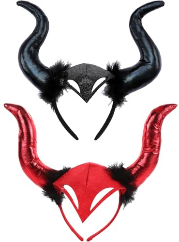 YouXiaor Teufelshörner Haarreif, 2PCS Teufelshörner,Teufel Hörner,Rot Schwarz Devil Horns Teufel Haarreif Teufelsohren Headband Kopfschmuck Teufel Kostüm für Damen Herren Halloween Karneval Cosplay