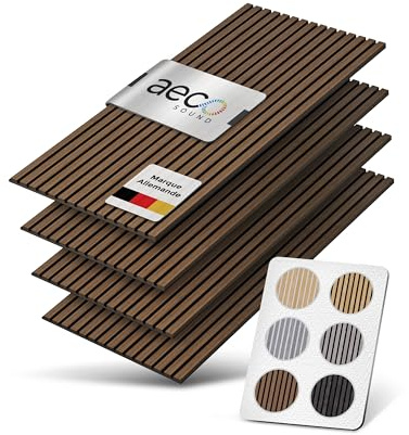Aeco Sound® - Panneaux Acoustiques en Bois, 4 Pièces De 120x60 cm (= 2,88m²) - Feutre Acoustique (Noir) & Placage en Bois Véritable (Noyer) - Revêtement Mural 3D, Isolation Phonique