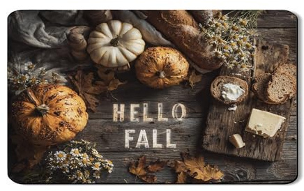 Hello Fall Dish Drying Mats For Kitchen, Rustic Pumpkin Absorbent Rubber Dish Drainer Rack Mat, Vintage Floral Drying Pad For Coffee Bar Protector 12x20 Inch