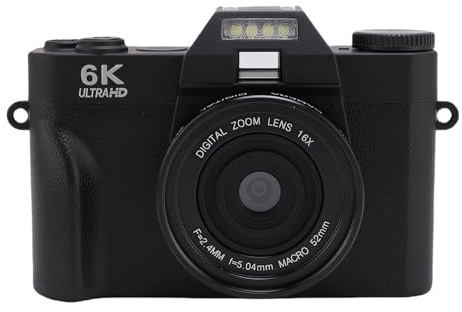 MENDUNER 6K Ultra HD Digitalkamera, 64MP Hochauflösende Vlogging -Kamera mit 16x Digitalem Zoom, 3 180 ° Flip -Bildschirm, WLAN Teilen, Kompaktes Design für Reisen