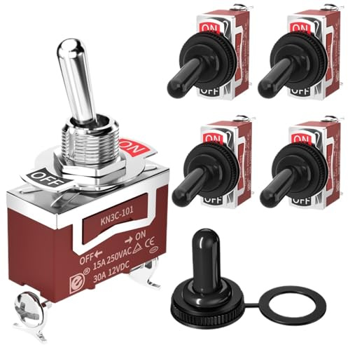Interrupteur à bascule marche/arrêt 5 pièces Interrupteur à bascule étanche à 2 positions 250 V 30 A 2 broches avec couvercle de protection
