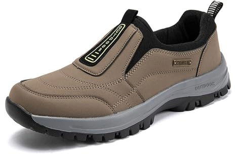 Ortopediska skor män kvinnor utomhus ortopediska sneakers andningsbara bågstöd lätta män dra på loafers promenader vardagliga körskor kanvas platt lätt utomhus sneaker löparskor, Khaki, 6.5 UK Wide