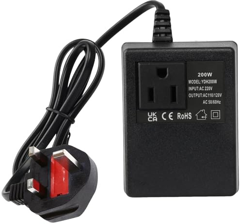 200W Power Supply Voltage Converter 220V/240V to 110V/120V (UK Plug), Travel Voltage Converter, Step Down Power Transformer for Led Strips Lights, Router, Mobile Phone Charging, Computer Charging