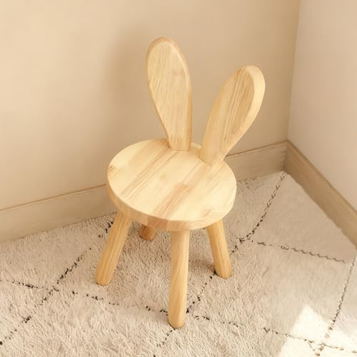 BUERPINKING Chaise Enfant à partir de 3 Ans en Bois Massif -Chaise Enfant Bois d'enfant - 45 x 26 cm - avec Dossier Oreilles de Lapin -Tabouret Enfant pour Manger, Lire et Jouer