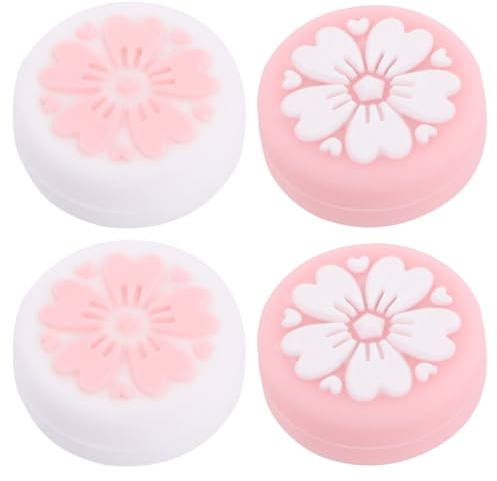 MOLUCKFU Tapas De Silicona para Joystick En Rosa Diseño De Flor De Cerezo, 4 Unidades para Uso En Mandos De Consola, Fáciles De Instalar y Lavar
