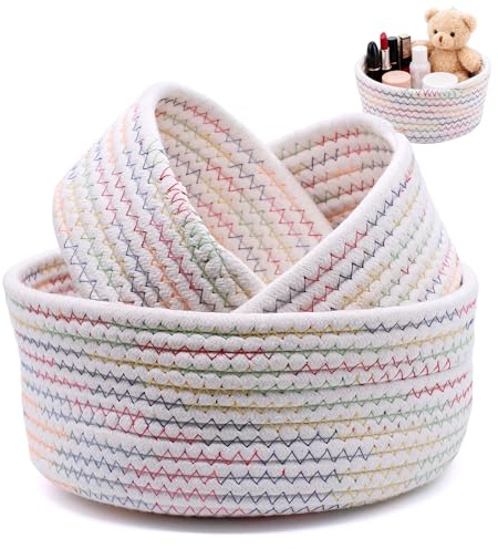 PWGHWG 3er Set Aufbewahrungskorb Geflochten Baumwollseil Körbe Aufbewahrung Aufbewahrungskörbe Stapelbare Runde Organizer Körbchen für Schlafzimmer Wohnzimmer Deko (Farbe)