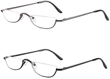 COVESATO 2 Pack Unisex Halbrahmen Lesebrille aus Metall Halbmond Lesehilfe für Damen und Herren
