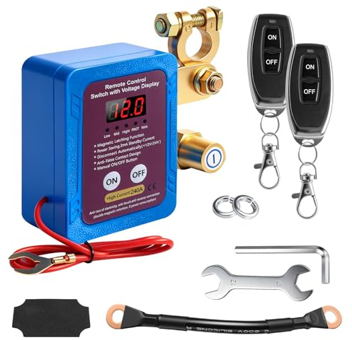 Funk-Batterietrennschalter 12V 240A, Drahtloser Batterie Trennschalter mit Fernbedienung & Voltmeter, Anti-Diebstahl Kill-Schalter für Auto, Wohnmobil, Boot, ATV, LKW