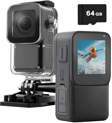 ydi Action Cam Impermeabile 5K/30fps, Videocamera Portatile per Vlog, Fotocamera Subacquea da Pollice con EIS, Wi-Fi, Touchscreen, Kit di Accessori, Scheda da 64GB