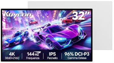 Kuycon P32K Monitor 31.5 pollici 4K 3840x2160, Minimalist senza supporto | schermo IPS a risposta rapida 144Hz 500 nit 10 bit 96% DCI-P3 USB-C 100W ricarica veloce per gaming e design professionale