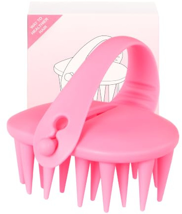 Oak & Tea Soft Silicone Scalp Massager, Wet & Dry Shampoo Hair Brush for Hair Growth and Care, Head Scrubber for Dandruff Removal, Scalp Relaxation, Pink