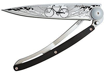 Deejo Taschenmesser EARTH FAHRRAD, 37 g, Stahl AISI 420, Liner-Lock, Grenadillholz, Gürtelclip, Deejo-Box