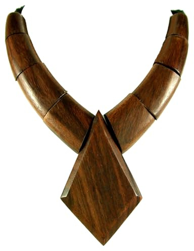 Swimmi Wooden Necklace for Women Men, Natural Large Boho Tribal Sono Wood Pendant on Adjustable Cord Handmade Necklace GA082
