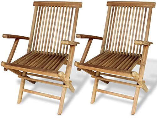 2 st. Trädgårdsstolar av impregnerad teak trä fällstol stol set med armstöd trästol 55 x 60 x 89 cm