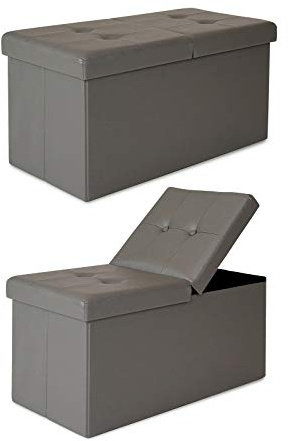 tavora Sitzbank mit Klappdeckel, Kunstleder, bis 300kg, 76x38x38cm, Grau | Stabile Aufbewahrungsbox aus Kunstleder mit viel Stauraum & Klappdeckel, für Wohnzimmer, Kinderzimmer, Flur, Schlafzimmer