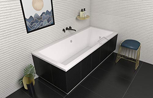 ECOLAM® Badewanne Wanne Rechteck Quadro Design Acryl weiß 170x75 cm + Styroporverkleidung zum Verfliesen + Ablaufgarnitur Ab- und Überlauf Automatik Füße Silikon Komplett-Set