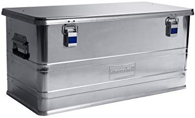 Hünersdorff Aluminium-Box Profi 92 Liter, spritzwassergeschütz mit Gummi-Dichtung, leicht, stabil, Klapphandgriffe, Vorbereitung für Schlösser, Farbe: silber