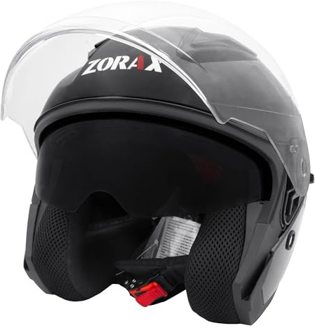 Zorax ZOR-608 Double Visor Open Face Helmet - Black XL (60-61cm) | Motorbike Motorcycle Helmet ECE 2206 Approved