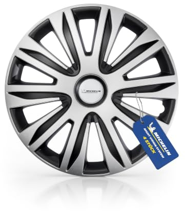 MICHELIN Radkappe MX-ABS 13 Zoll Universal Radzierblende 4er Set Fürs Auto ABS Kunststoff | Schwarz/Silber