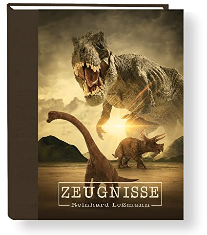 Zeugnismappe personalisiert mit Namen Dinosaurus A4 ca. 31x24 cm braun Zeugnisbuch Tyrannosaurus Rex Urkundenmappe Einschulung Schulanfang
