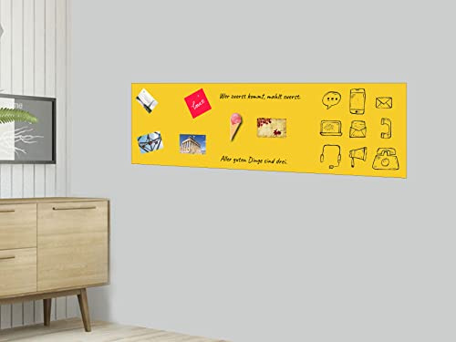 TESTSIEGER l BUNTE Magnetfolie magnetische PVC-freie Magnet Schreibtafel Folie | Testnote 1,4 | beschreibbar zuschneidbar | Rückseite selbstklebend | inkl.Kreidestift (gelb, 100x60cm)