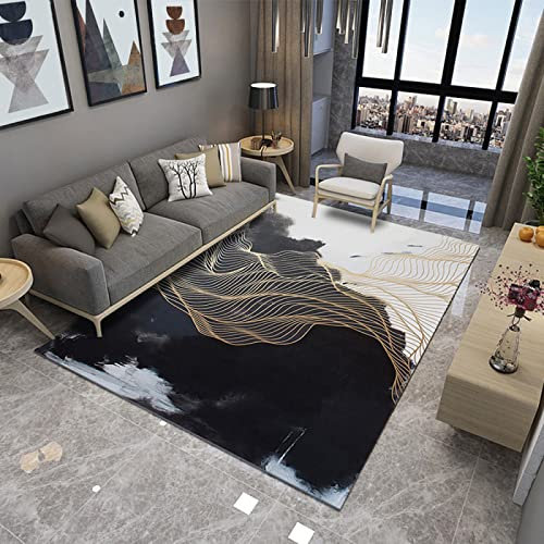 RUGMRZ Carpet Wohnzimmer Mit Abstraktem Raster esstisch groß schwarz fleckerlteppich Room deko Carpet Wohnzimmer dekoration160x230CM