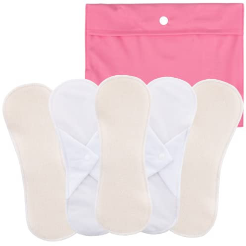 Bamboolik|Waschbare Stoffbinde | Bio-Baumwoll-Frottee | Druckknopf |5er-Set - Natur + XS Wetbag Rosa|wiederverwendbar|MADE IN EU|Stoffslipeinlagen Ausfluss|Stoffbinden