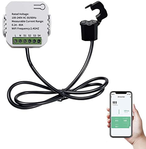 DAZZLEEX per TUYA Smart Monofase Meter - Misuratore di energia WiFi 80A con morsetto per trasformatore di corrente Kwh Monitor di potenza Statistiche di elettricità 35mm Rail