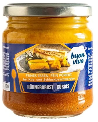 Buon vivo - Hühnerbrust & Kürbis - Breikost für Erwachsene - Dysphagie Kost bei Kaubeschwerden und Schluckbeschwerden - auf Schluckkost II getestet – hergestellt in Österreich