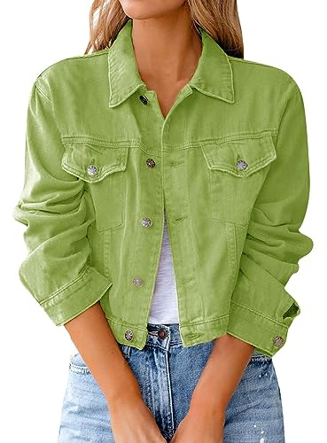 L9WEI Chaquetas vaqueras para mujer, de manga larga, para otoño, con bolsillo, color liso, chaqueta de entretiempo ligera, moda urbana