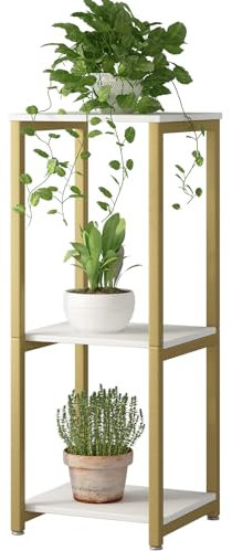 YIZAIJIA Pflanzenständer für den Innenbereich, 3 Etagen, Metall, modern, Blumenaufbewahrung, Pflanzenregal für Wohnzimmer, Balkon, Garten, Gold (3 Etagen, Gold)