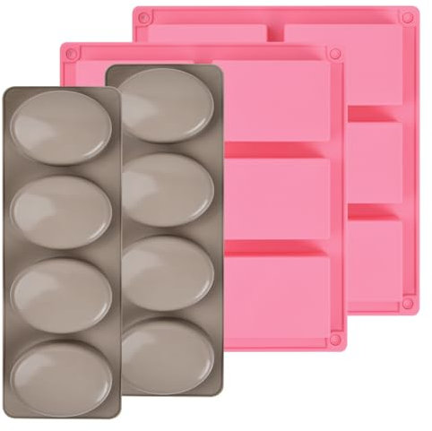 Silikonform Rechteckig Backen, Seifenformen Seifenherstellung Oval, Seifenformen Silikon Handmade, DIY Schokolade Seife für Hausgemachte Handwerk, Kuchen, Laib, Muffins, Brownie (4 St, Rosa+Braun)