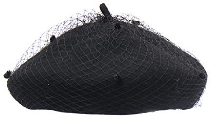 LUOFANG Femmes Dames Automne Hiver Laine béret Casquette Vintage Net Voile Motif Femme Peintre en Plein air élégant Bonnets Bonnet Chapeau Noir