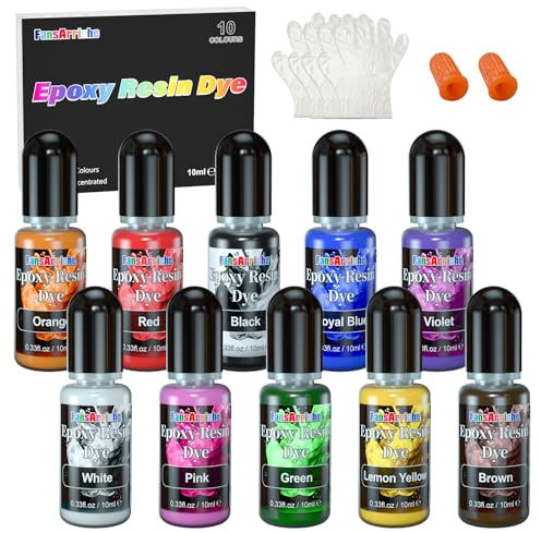 FansArriche Epoxidharz Farbe – 10 Farben Flüssiger Harz-Farbstoff, durchscheinendes Epoxidharz-Pigment für die DIY-Schmuckherstellung, epoxy resin dye für Handwerk, Harz Gießen, Schmuck – je 10 ml