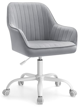 SONGMICS Kontorsstol med sammetsyta, vridbar fåtölj, ergonomisk sits, skumstoppning, justerbar höjd, Dove Grey OBG012G03
