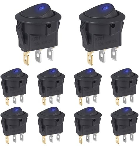 VEXUNGA Interruptor 12V Interruptores Basculante Redondo 20A 12 Voltios con LED Luces Azul 3Pines ON OFF 2Posiciones para Camper Moto Coche Barco (10 piezas)