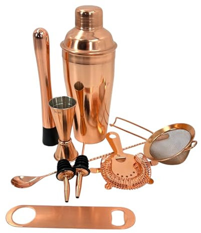Premium Stainless Steel Cocktail Shakers Set: Bartender Kit with Shaker, Jigger, Muddler, Strainer, Pourers, Mixing Spoon, and Bar Blade (Copper, 9 Piece)