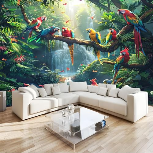 Carta da Parati Murales pappagallo della foresta tropicale Fotomurali 3D Carta da Parati 400x280 cm, 3D Effetto Quadri Murali Murale Decorazione parete Soggiorno Camera da Letto