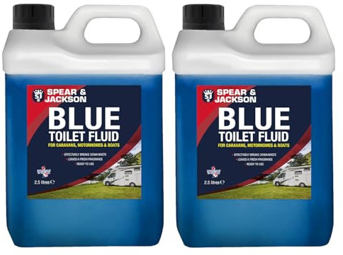 Spear & Jackson Toilet Cleaner Blue Flush for Caravans & Motorhomes, 2 x 2.5 Litre, Formaldehyde Free, Blue Fluid